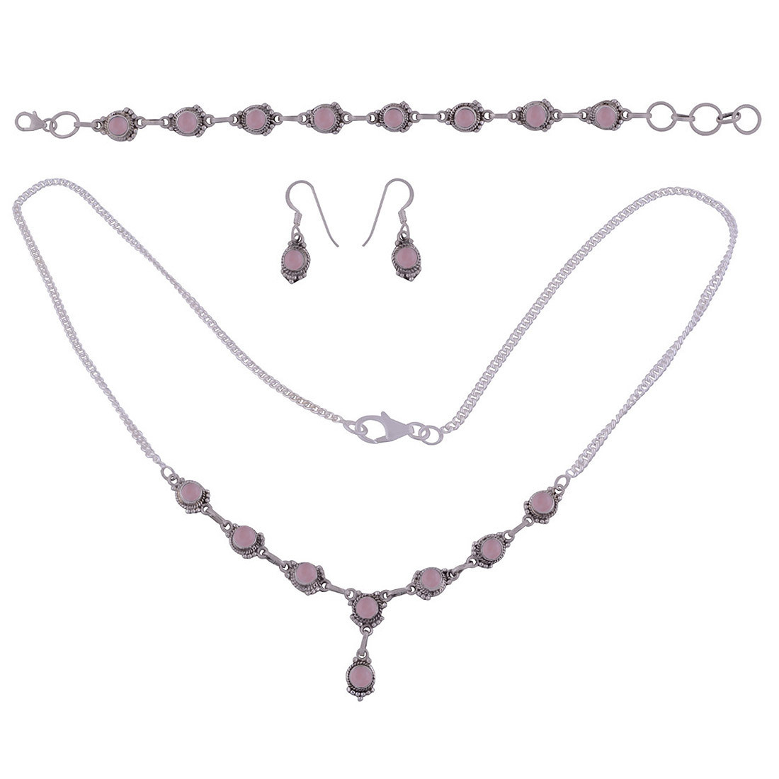 Rainbow Natural Round Multistone 925 Sterling Solid Silver Handmade Jewellery Set