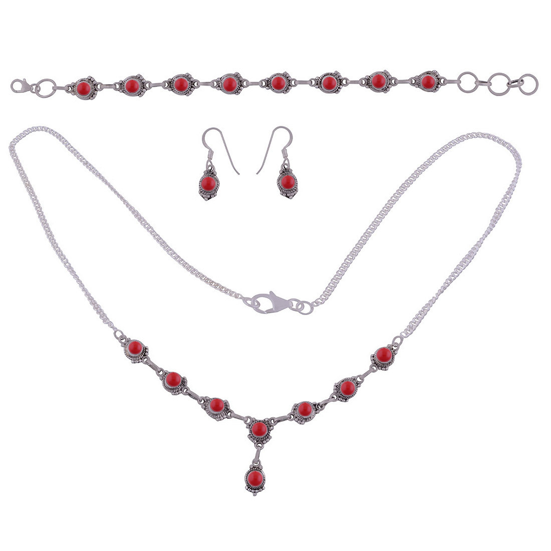Rainbow Natural Round Multistone 925 Sterling Solid Silver Handmade Jewellery Set