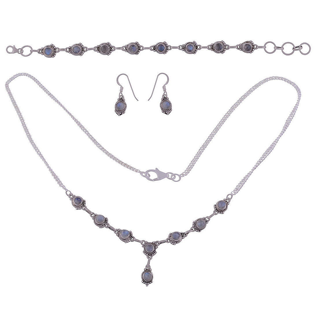 Rainbow Natural Round Multistone 925 Sterling Solid Silver Handmade Jewellery Set