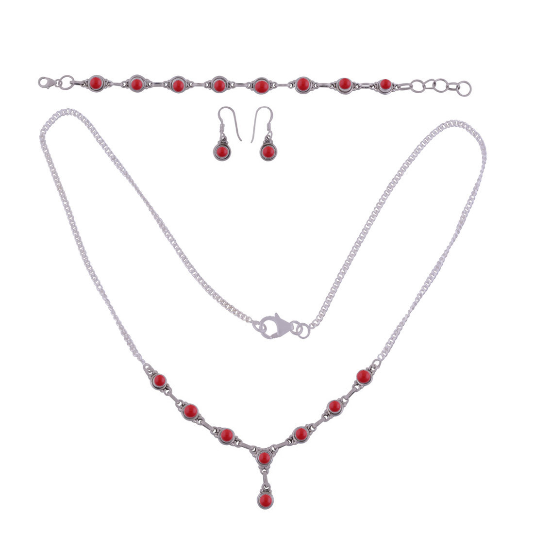 Rainbow Natural Round Multistone 925 Sterling Solid Silver Handmade Jewellery Set