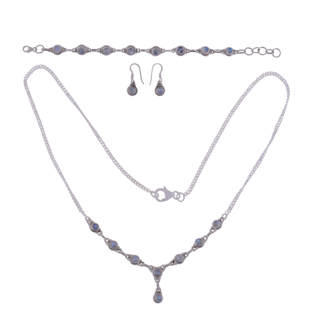 Rainbow Natural Round Multistone 925 Sterling Solid Silver Handmade Jewellery Set