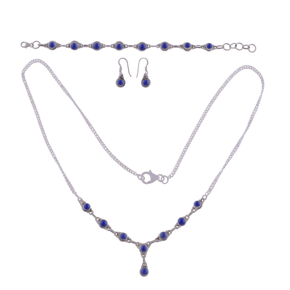 Rainbow Natural Round Multistone 925 Sterling Solid Silver Handmade Jewellery Set