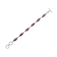 Coral Natural Gemstone 925 Sterling Solid Silver Rectangle Cabochon Handmade Bracelet