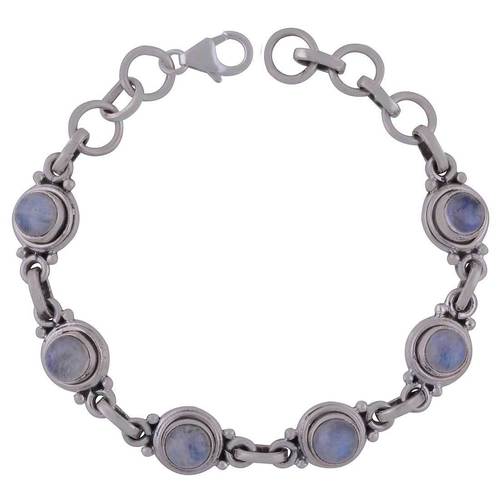 Rainbow Natural Gemstone 925 Sterling Solid Silver Round Cabochon Handmade Bracelet