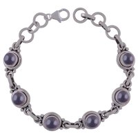 Rainbow Natural Gemstone 925 Sterling Solid Silver Round Cabochon Handmade Bracelet