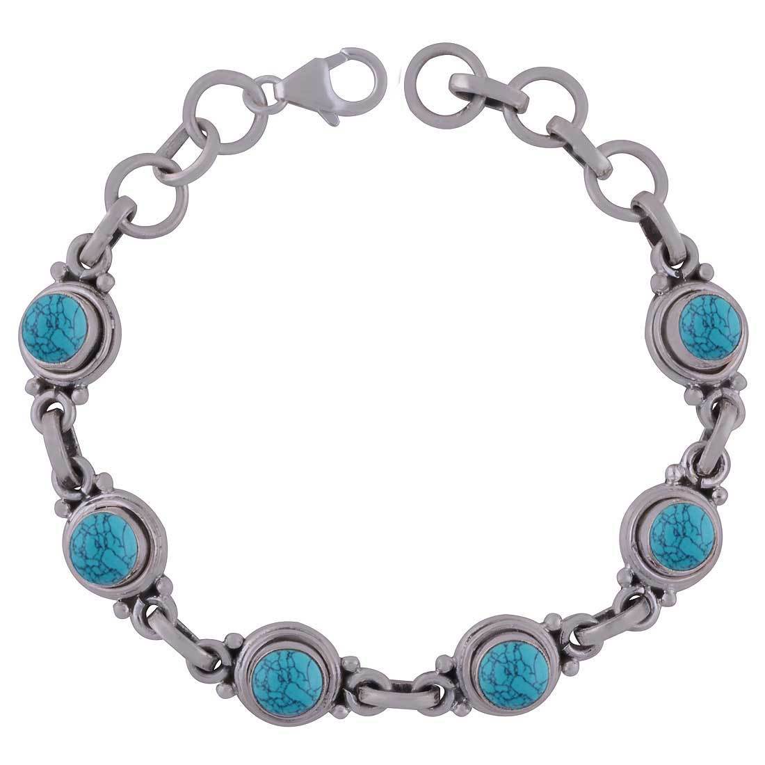 Rainbow Natural Gemstone 925 Sterling Solid Silver Round Cabochon Handmade Bracelet