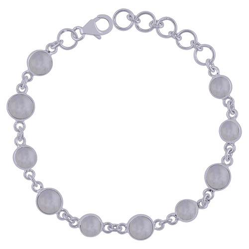 Rainbow Natural Gemstone 925 Sterling Solid Silver Round Cabochon Handmade Bracelet