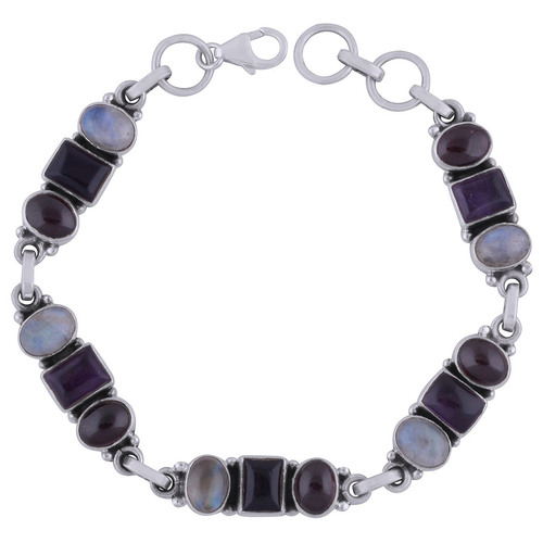 Amethyst/rainbow/garnet Natural Gemstone 925 Sterling Solid Silver Oval/square Cabochon Handmade Bracelet