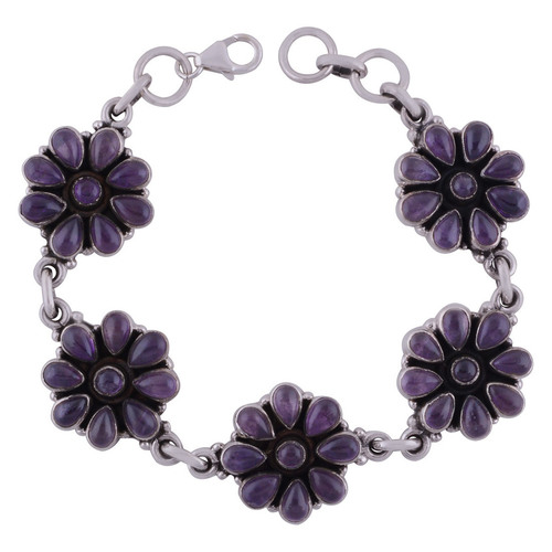 Amethyst Natural Gemstone 925 Sterling Solid Silver Round/pear Cabochon Handmade Bracelet