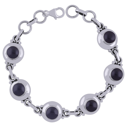 Black Onyx Natural Gemstone 925 Sterling Solid Silver Round Cabochon Handmade Bracelet