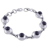 Black Onyx Natural Gemstone 925 Sterling Solid Silver Round Cabochon Handmade Bracelet