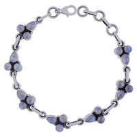 Rainbow Natural Gemstone 925 Sterling Solid Silver Round/pear Cabochon Handmade Bracelet