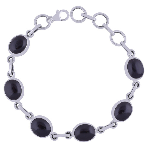 Black Onyx Natural Gemstone 925 Sterling Solid Silver Oval Cabochon Handmade Bracelet