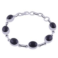 Black Onyx Natural Gemstone 925 Sterling Solid Silver Oval Cabochon Handmade Bracelet