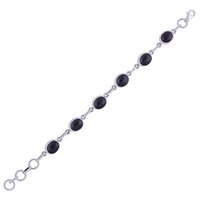 Black Onyx Natural Gemstone 925 Sterling Solid Silver Oval Cabochon Handmade Bracelet