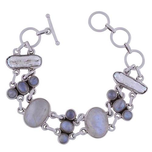 Rainbow Natural Gemstone 925 Sterling Solid Silver Round Cabochon Handmade Bracelet