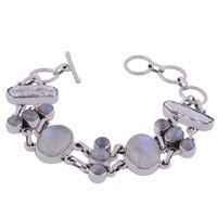 Rainbow Natural Gemstone 925 Sterling Solid Silver Round Cabochon Handmade Bracelet