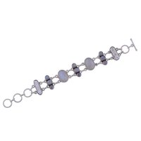 Rainbow Natural Gemstone 925 Sterling Solid Silver Round Cabochon Handmade Bracelet