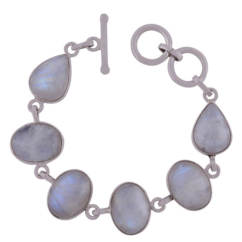 Rainbow Natural Gemstone 925 Sterling Solid Silver Oval/pear Cabochon Handmade Bracelet
