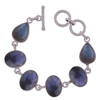 Rainbow Natural Gemstone 925 Sterling Solid Silver Oval/pear Cabochon Handmade Bracelet