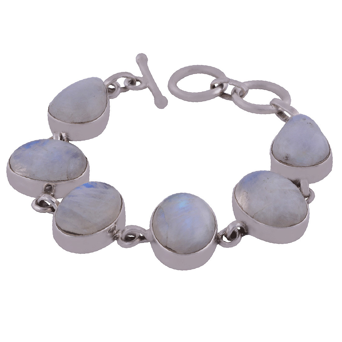 Rainbow Natural Gemstone 925 Sterling Solid Silver Oval/pear Cabochon Handmade Bracelet