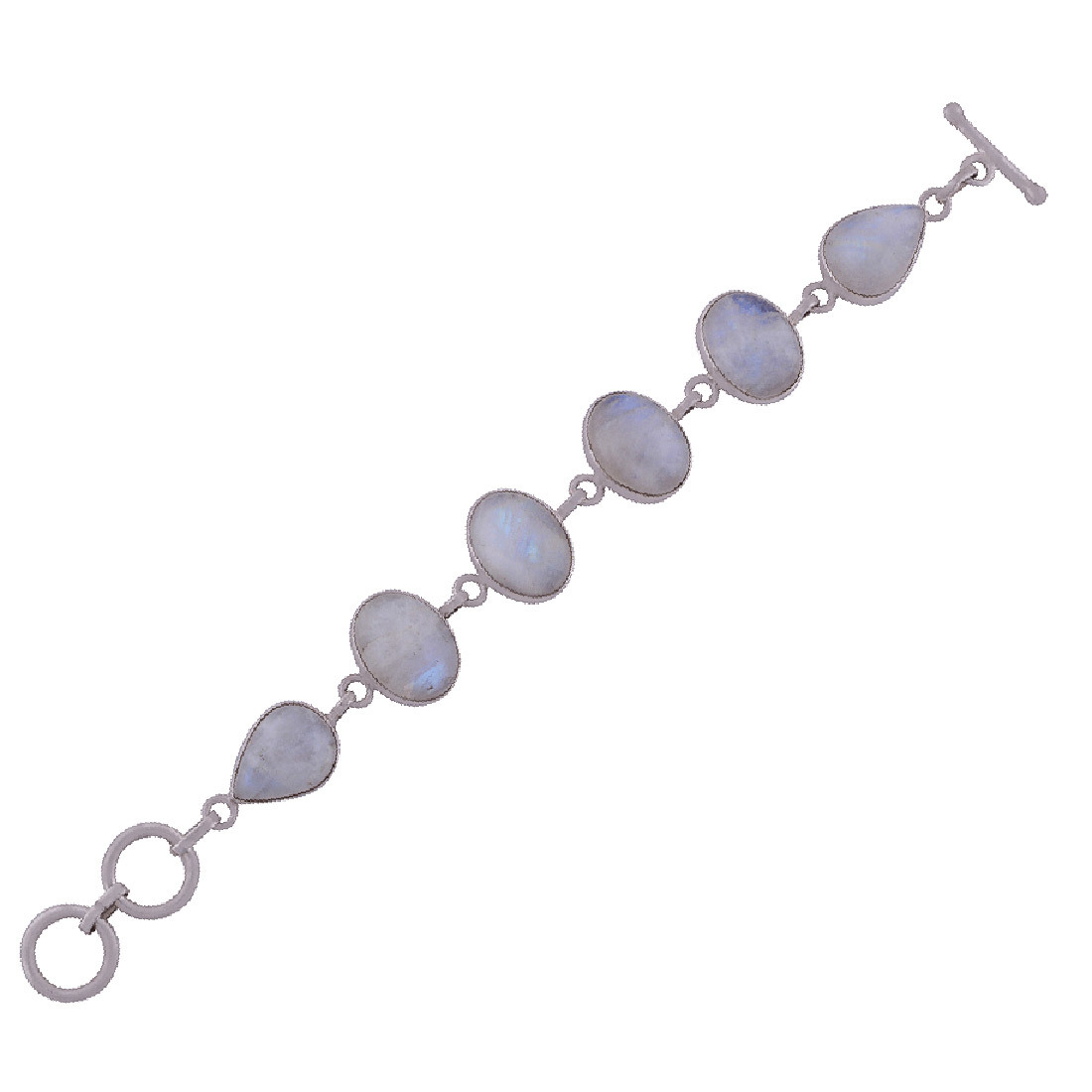 Rainbow Natural Gemstone 925 Sterling Solid Silver Oval/pear Cabochon Handmade Bracelet