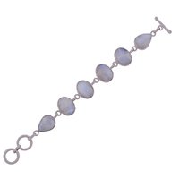 Rainbow Natural Gemstone 925 Sterling Solid Silver Oval/pear Cabochon Handmade Bracelet