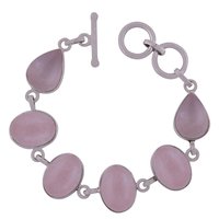 Rainbow Natural Gemstone 925 Sterling Solid Silver Oval/pear Cabochon Handmade Bracelet