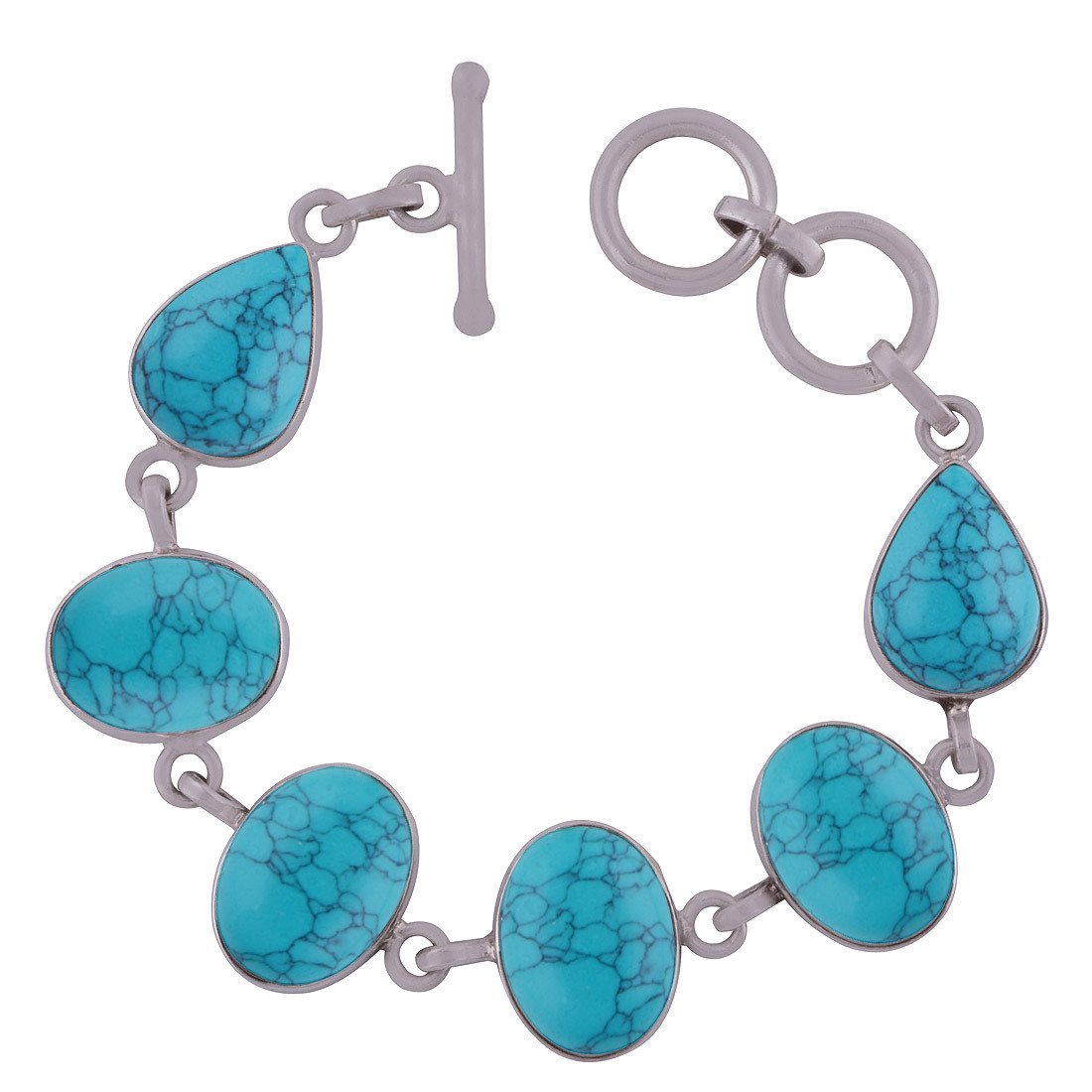 Rainbow Natural Gemstone 925 Sterling Solid Silver Oval/pear Cabochon Handmade Bracelet