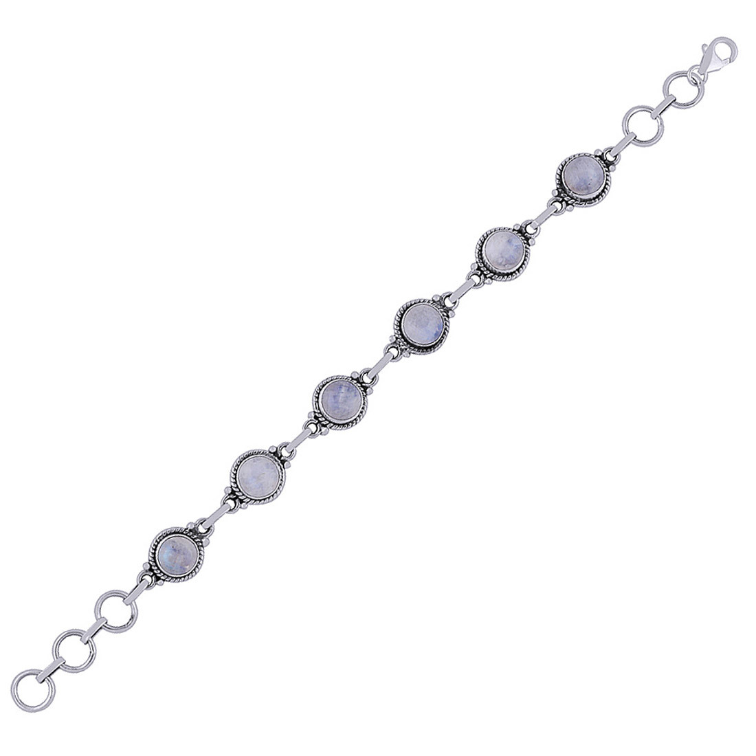 Rainbow Natural Gemstone 925 Sterling Solid Silver Round Cabochon Handmade Bracelet