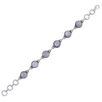 Rainbow Natural Gemstone 925 Sterling Solid Silver Round Cabochon Handmade Bracelet
