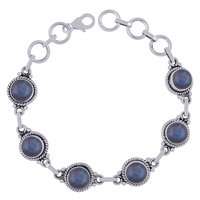 Rainbow Natural Gemstone 925 Sterling Solid Silver Round Cabochon Handmade Bracelet