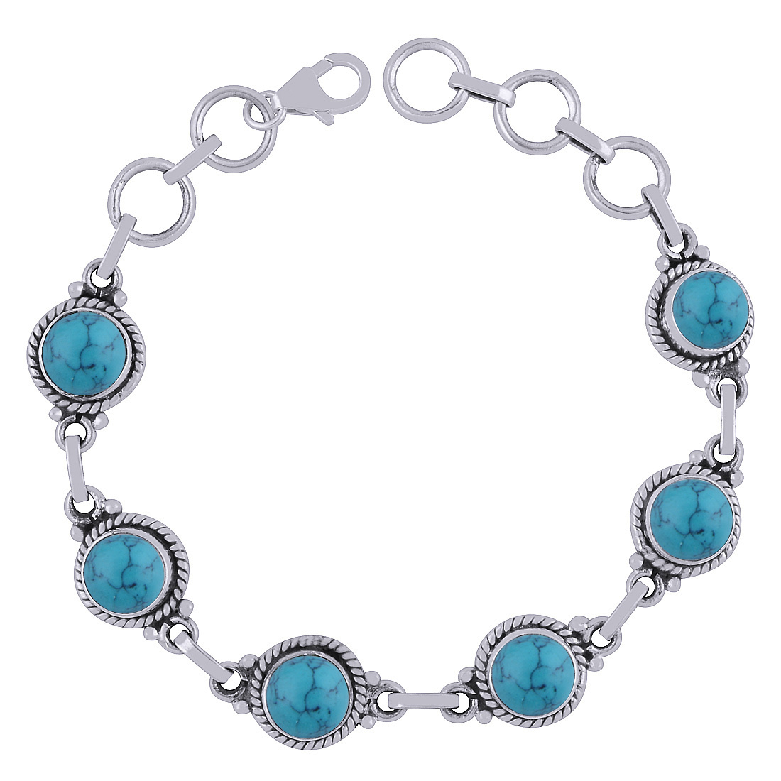 Rainbow Natural Gemstone 925 Sterling Solid Silver Round Cabochon Handmade Bracelet