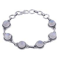 Rainbow Natural Gemstone 925 Sterling Solid Silver Round Cabochon Handmade Bracelet