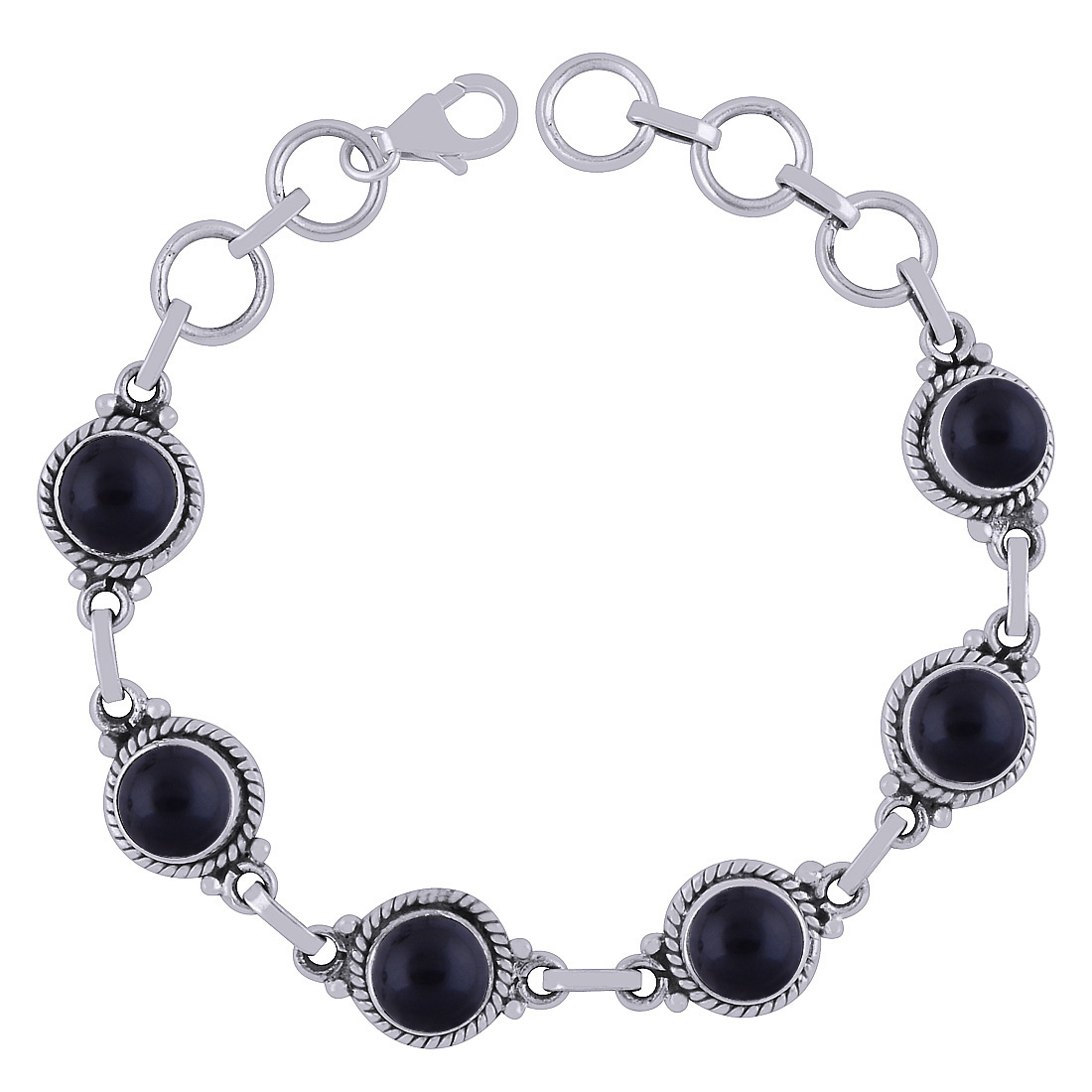 Rainbow Natural Gemstone 925 Sterling Solid Silver Round Cabochon Handmade Bracelet