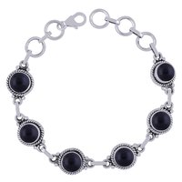Rainbow Natural Gemstone 925 Sterling Solid Silver Round Cabochon Handmade Bracelet