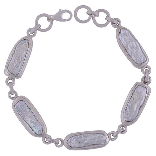 Mother Of Pearl Gemstone 925 Sterling Solid Silver Round Cabochon Handmade Bracelet