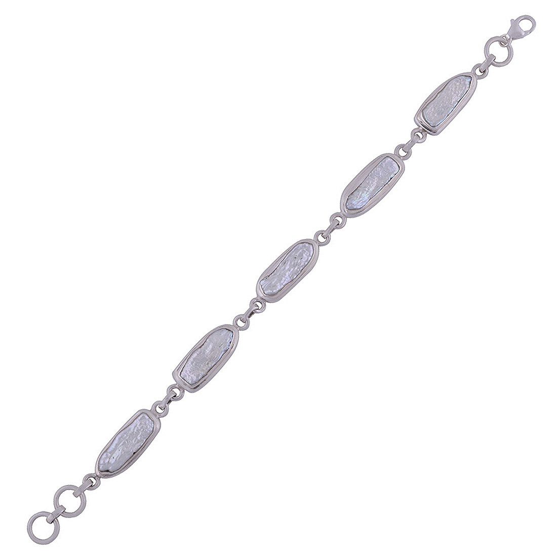 Mother Of Pearl Gemstone 925 Sterling Solid Silver Round Cabochon Handmade Bracelet