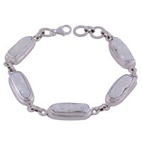 Mother Of Pearl Gemstone 925 Sterling Solid Silver Round Cabochon Handmade Bracelet