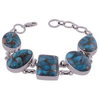 Rainbow Natural Gemstone 925 Sterling Solid Silver Irregular Cabochon Handmade Bracelet