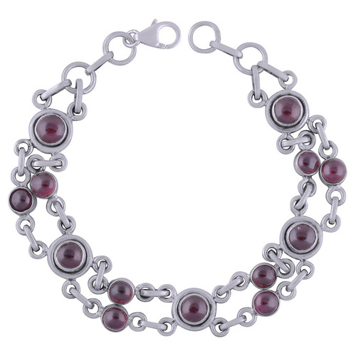 Garnet Natural Gemstone 925 Sterling Solid Silver Round Cabochon Handmade Bracelet
