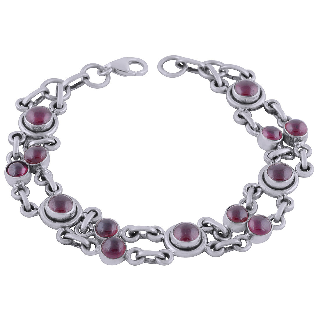 Garnet Natural Gemstone 925 Sterling Solid Silver Round Cabochon Handmade Bracelet