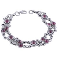 Garnet Natural Gemstone 925 Sterling Solid Silver Round Cabochon Handmade Bracelet