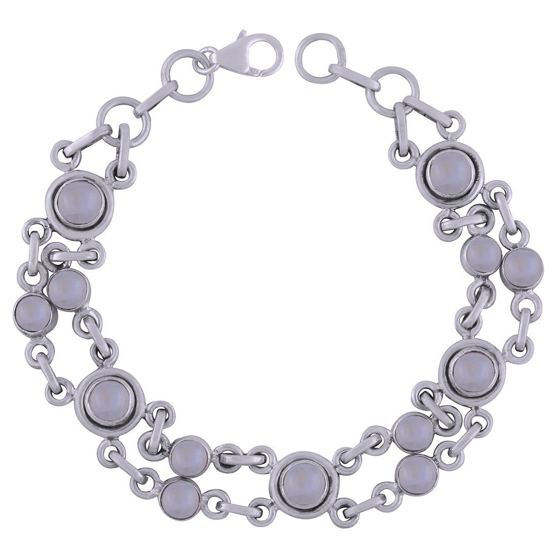 Garnet Natural Gemstone 925 Sterling Solid Silver Round Cabochon Handmade Bracelet