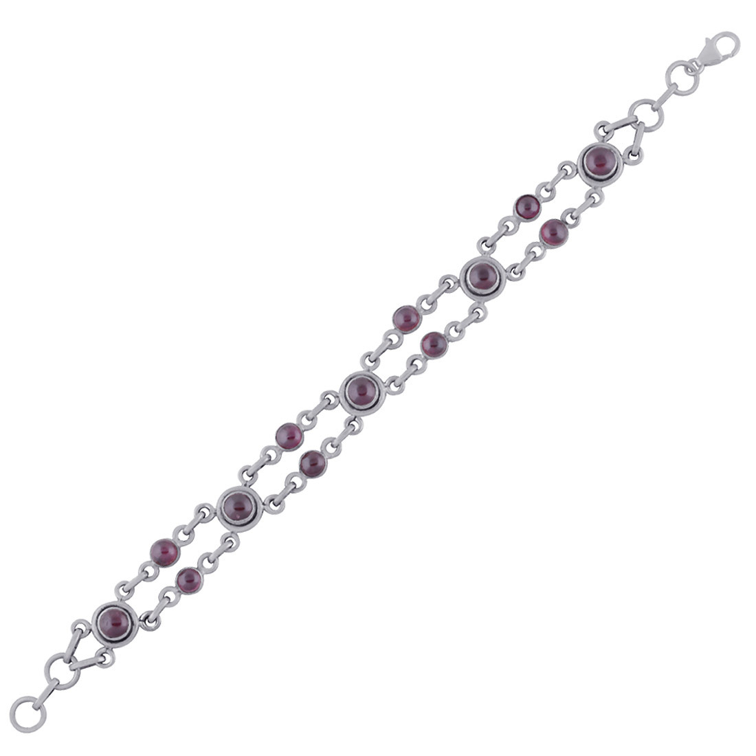 Garnet Natural Gemstone 925 Sterling Solid Silver Round Cabochon Handmade Bracelet