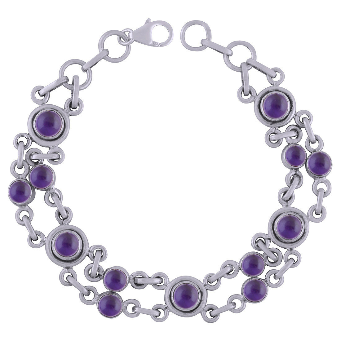 Garnet Natural Gemstone 925 Sterling Solid Silver Round Cabochon Handmade Bracelet