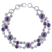 Garnet Natural Gemstone 925 Sterling Solid Silver Round Cabochon Handmade Bracelet