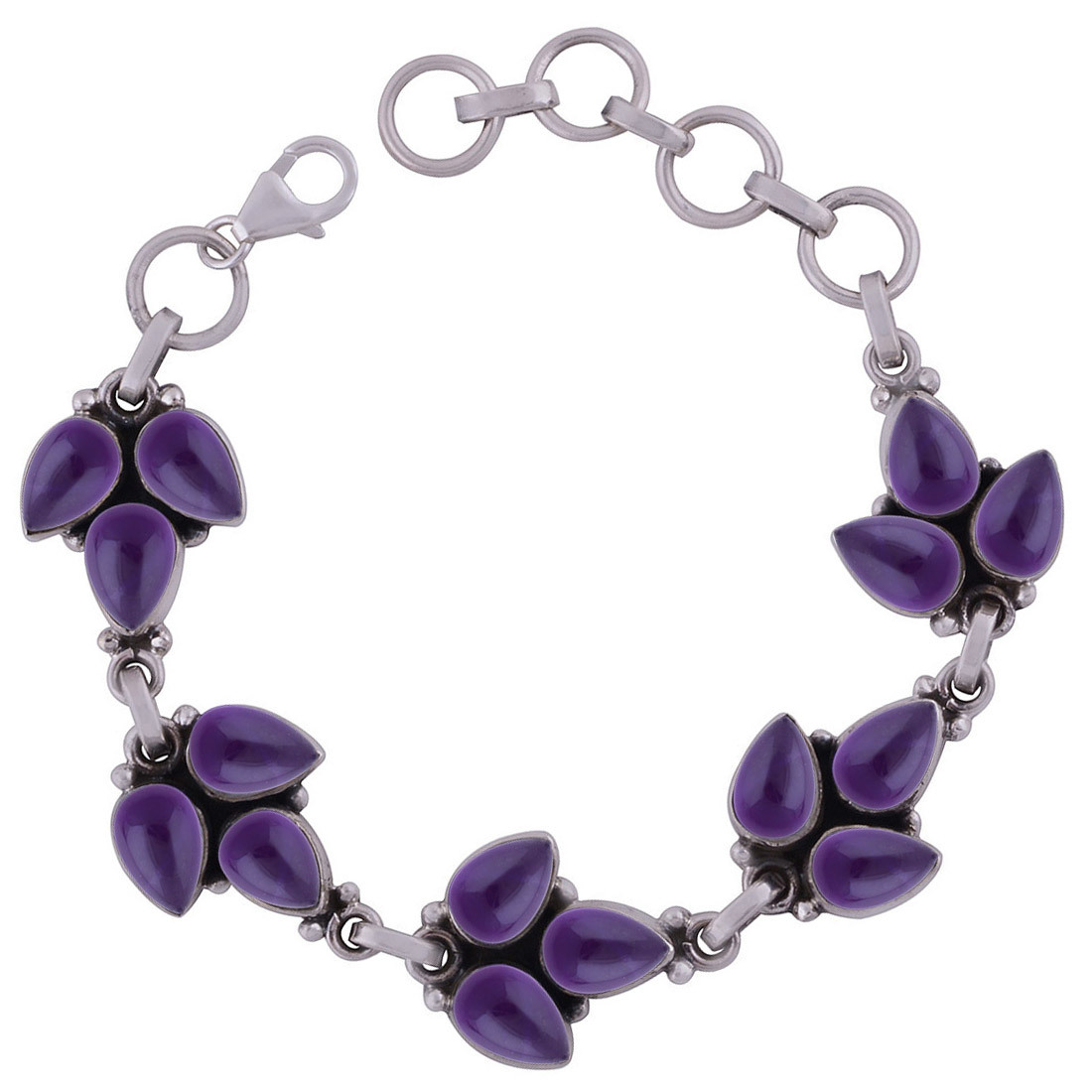 Rainbow Natural Gemstone 925 Sterling Solid Silver Drop Cabochon Handmade Bracelet