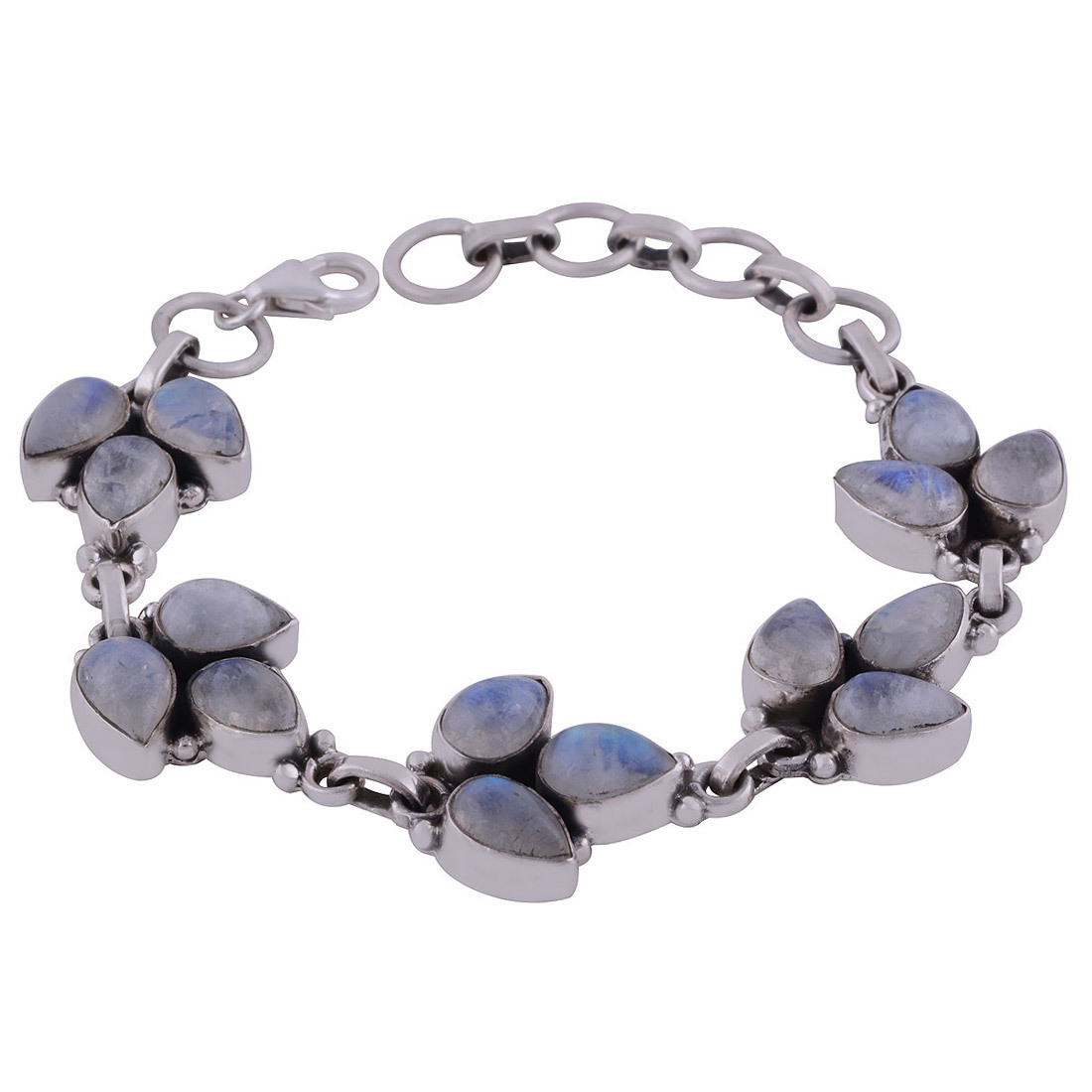 Rainbow Natural Gemstone 925 Sterling Solid Silver Drop Cabochon Handmade Bracelet