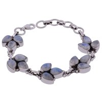 Rainbow Natural Gemstone 925 Sterling Solid Silver Drop Cabochon Handmade Bracelet